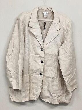 NWT Vintage Gillian Grey 100% Linen Blazer Jacket Women's 26 Minimalist Beige